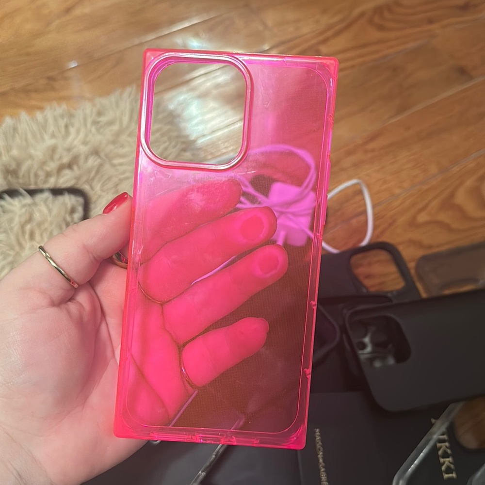 Hot pink square iPhone 14 pro max case